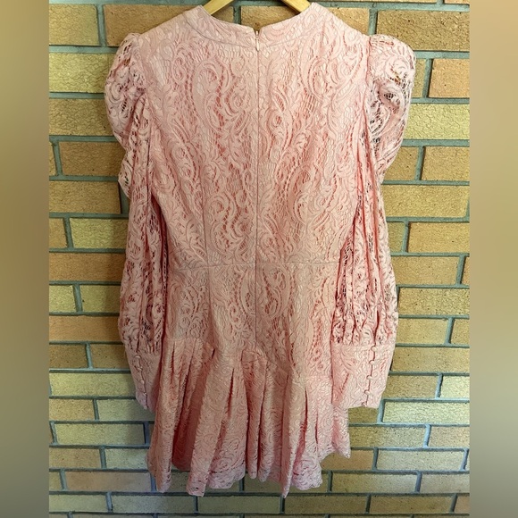 Bardot Krina Lace Pleated Long Sleeve Mini Dress in Pink Coquette Size Small - Picture 3 of 6
